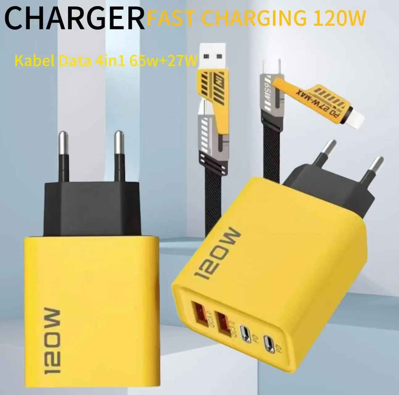 Charger 120W Batok 120W + Kabel 4 in 1 65W Fast Charging PD TYPE C TO C 4 Port Kabel Casan 4in1 Tipe C USB iOS Lightning USB