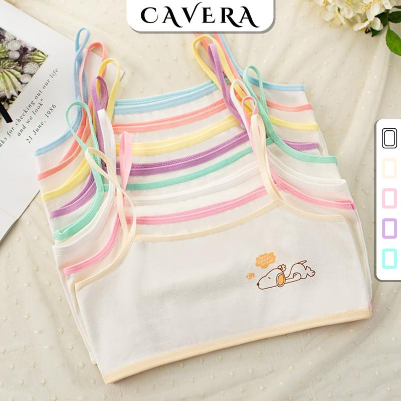 Set 5 Áo Lót Cho Bé Gái 2 Dây Cotton Cao Cấp Hoạ Tiết Đáng Yêu , Áo Bra Học Sinh Mềm Thoáng Co Dãn Tốt CAVERA A154