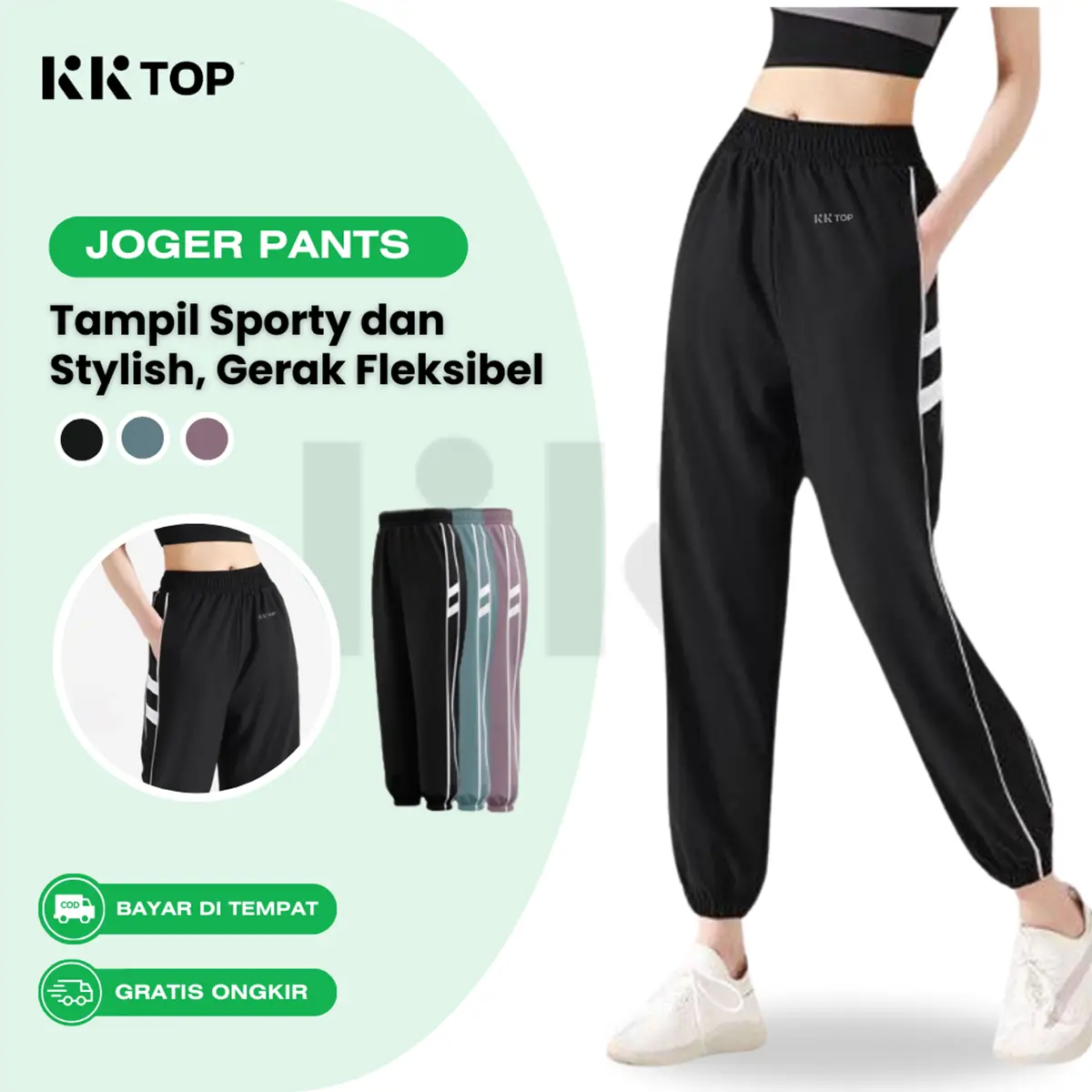 KKTOP Celana Olahraga Joger Wanita Korean Style Celana Training Wanita Pakaian Karet Nyaman Ringan Sport