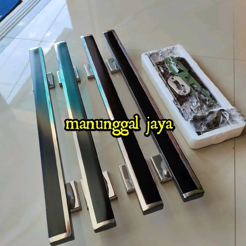 Handle Pintu Rumah 1 set Stainless Steel 45cm - 2 Pasang Gagang Pintu & Kunci Pelor 5