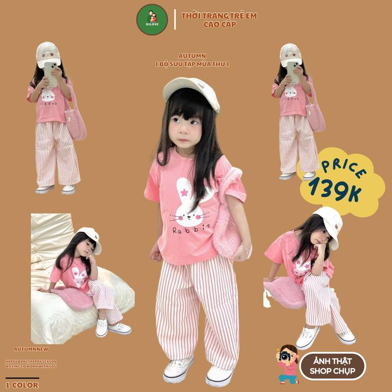   Hàng Loại 1  Bộ Đồ Bé Gái DILOVE Phong Cách Hàn Quốc Chất Liệu Cotton Co Giãn Thoáng Mát Quần Áo Cho Bé - Mã 13 - THỎ HỒNG 