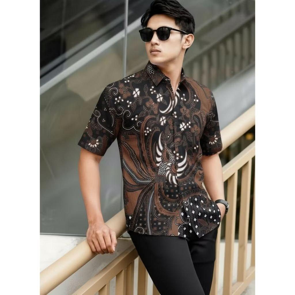 Kemeja Batik Pria Lengan Pendek Mewah / Baju Batik Terbaru 2025 Motif Rahwana Maron