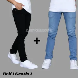 Diskon Promo Beli 1 Gratis 1 Celana Jeans Panjang Pria Pensil Bahan Melar Slim Fit