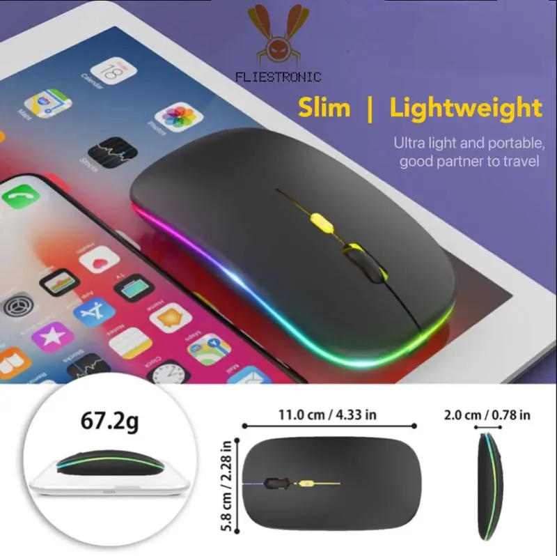 COD FLIESTRONIC Mouse Bluetooth / Mouse Wireless / Mouse Nirkable Rechargerable LED Colorfull Komputer 6