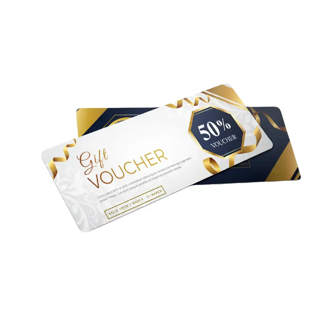 Cetak Voucher Ukuran Custom 14 x 6 Cetak Voucher Kupon Makanan Custom - Tanpa Cacah - cetak 1 sisi Cards
