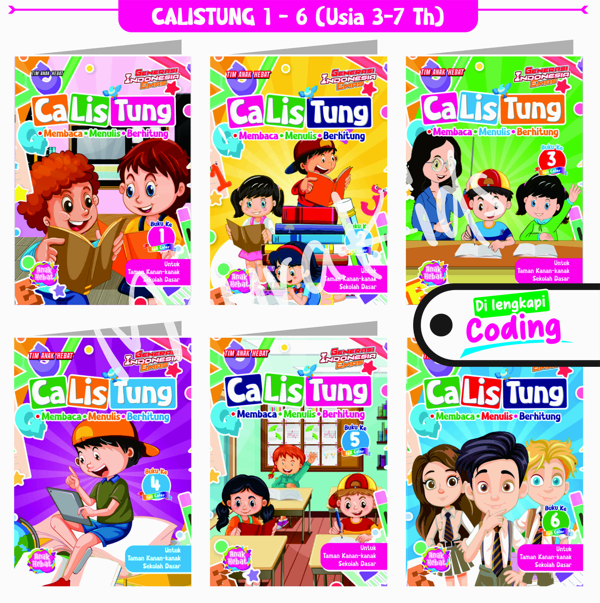 BUKU CALISTUNG 1 SAMPAI 6 DI LENGKAPI CODING Books ANAK HEBAT Siswa