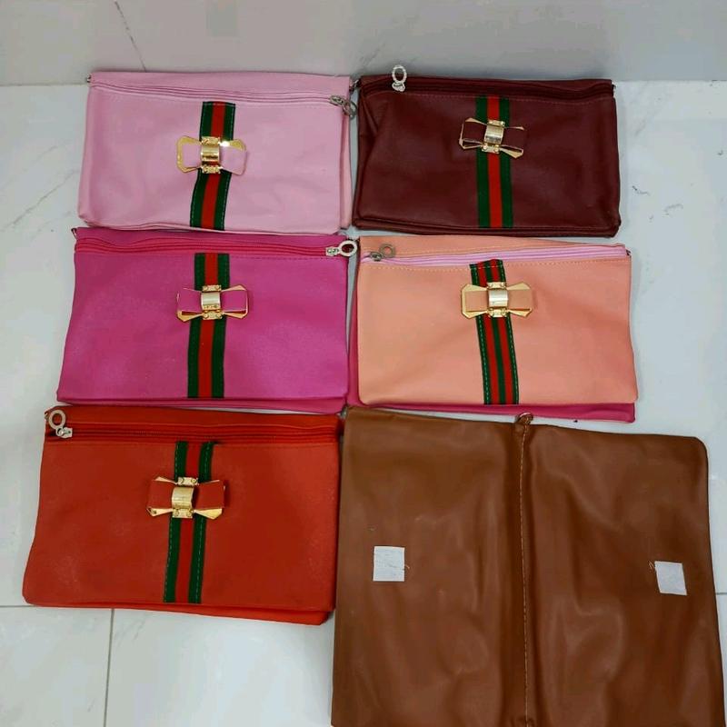 Tas Kosmetik Wanita Pouch Bag Multifungsi Tas Pita Elegan Tas Dompet   Pink Kulit Belanja Wanita 1