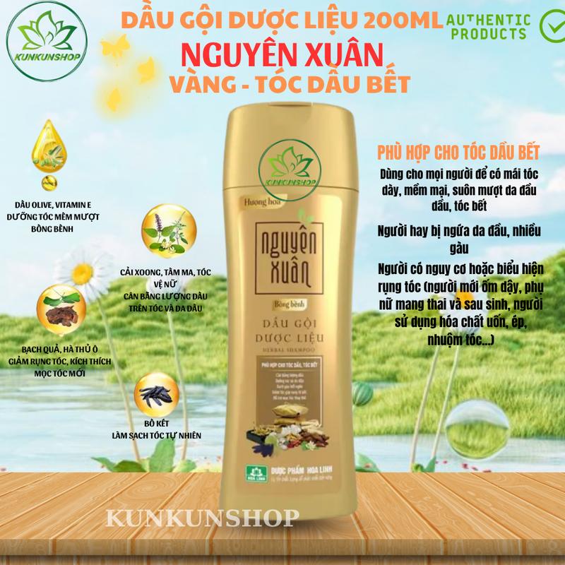 Nguyên Xuân Dầu Gội Dược Liệu Hương Hoa 200ml - Dành Cho Da Đầu Dầu & Tóc Bết - Cân Bằng Dầu & Dưỡng Tóc Mềm Mượt