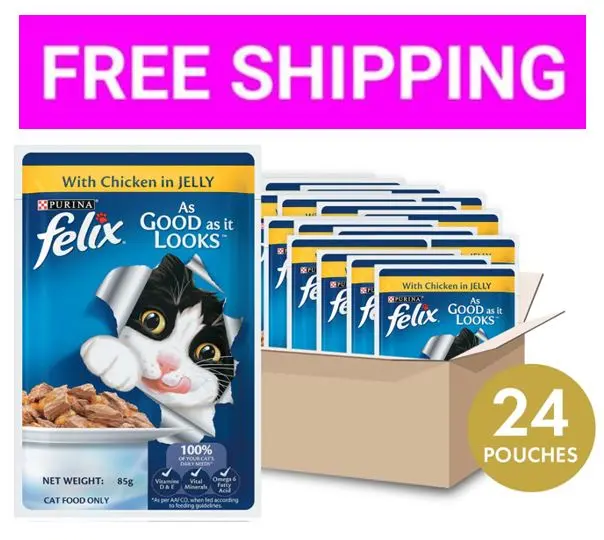 Felix Purina, 85gx24pkts =2040g chicken 31 July 2026 expiry, chicken in jelly for adult cat food