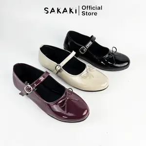 Sepatu Wanita Flatshoes Gesper Pita SAKAKI THALYA - Hitam Burgundy Krem flat shoes