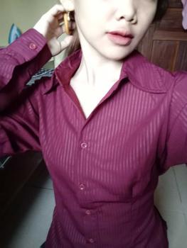 Product Review of Wispie Girl Boss Fitted Shirt | Kemeja kerja wanita fit garis stripe karet Lembut pink hijau biru from t**a 3