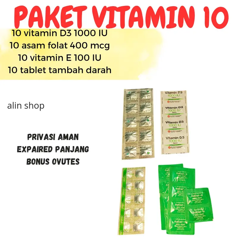 PAKET VITAMIN LENGKAP vitamin D3,  Vitamin E asam folat dan tablet tambah darah 2