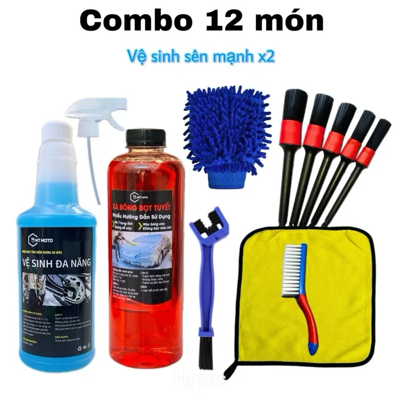 [Combo 12 món] super cleaner dung dịch rửa sên850ml+xà bông bọt tuyết 1lít+dụng cụ rửa xe chuyên dụng tại nhà
