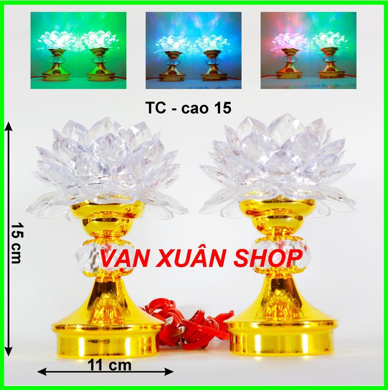   MỘT CẶP  Đèn thờ cúng hoa sen đổi màu đẹp  trang trí bàn thờ tổ tiên ông bà thờ phật ông địa thần tài - ĐÈN THỜ CÚNG cao 15cm 