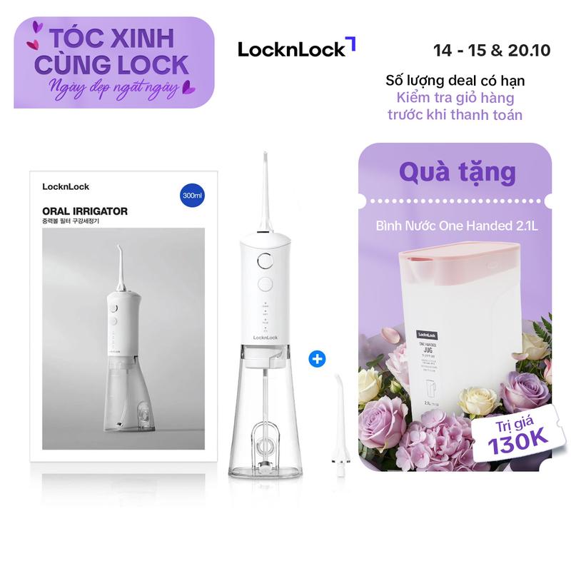 Máy tăm nước không dây LocknLock Oral irrigator ENR164WHT 5V, 5W, 300ml - Màu trắng - 3 chế độ