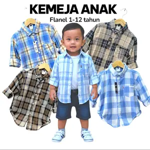 Motif Best seller Atasan kemeja anak bahan katun flanel untuk usia 1-12 tahun full kancing aktif lengan panjang.  Cocok untuk anak laki-tahun lengan panjang motif kotak tartan fashion kids Fashion Baju anak anak