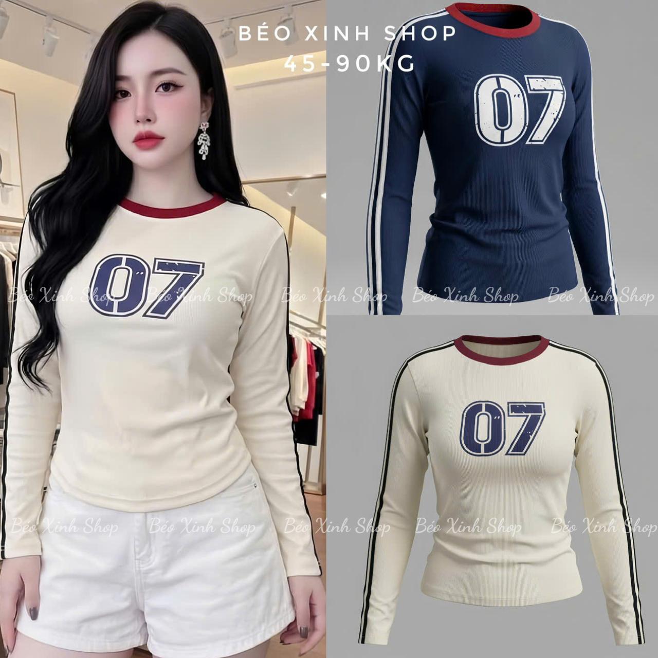 Thời Trang Bigsize (From Ôm Body) Áo Thun Nữ Tay Dài Cổ Tròn Phối Chữ In Cao Cấp Thanh Lịch Vải Thun Gân Tăm Bigsize Từ 45 - 90Kg Dễ Thương Top Nữ Women - B.1800