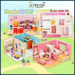 Bevarva Anak-anak Teka-teki jigsaw 3D Puzzle mainan Kastil / kamar miniatur DIY Busa miniatur teka-teki jigsaw hadiah Game mainan