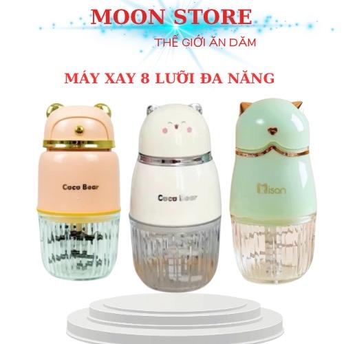 Máy xay Hattiecs Coco bear Misan 8 lưỡi xay đồ ăn cho bé dung tích cối xay 300ml bảo hành 18 tháng Tặng tách trứng thìa vét và cọ rửa