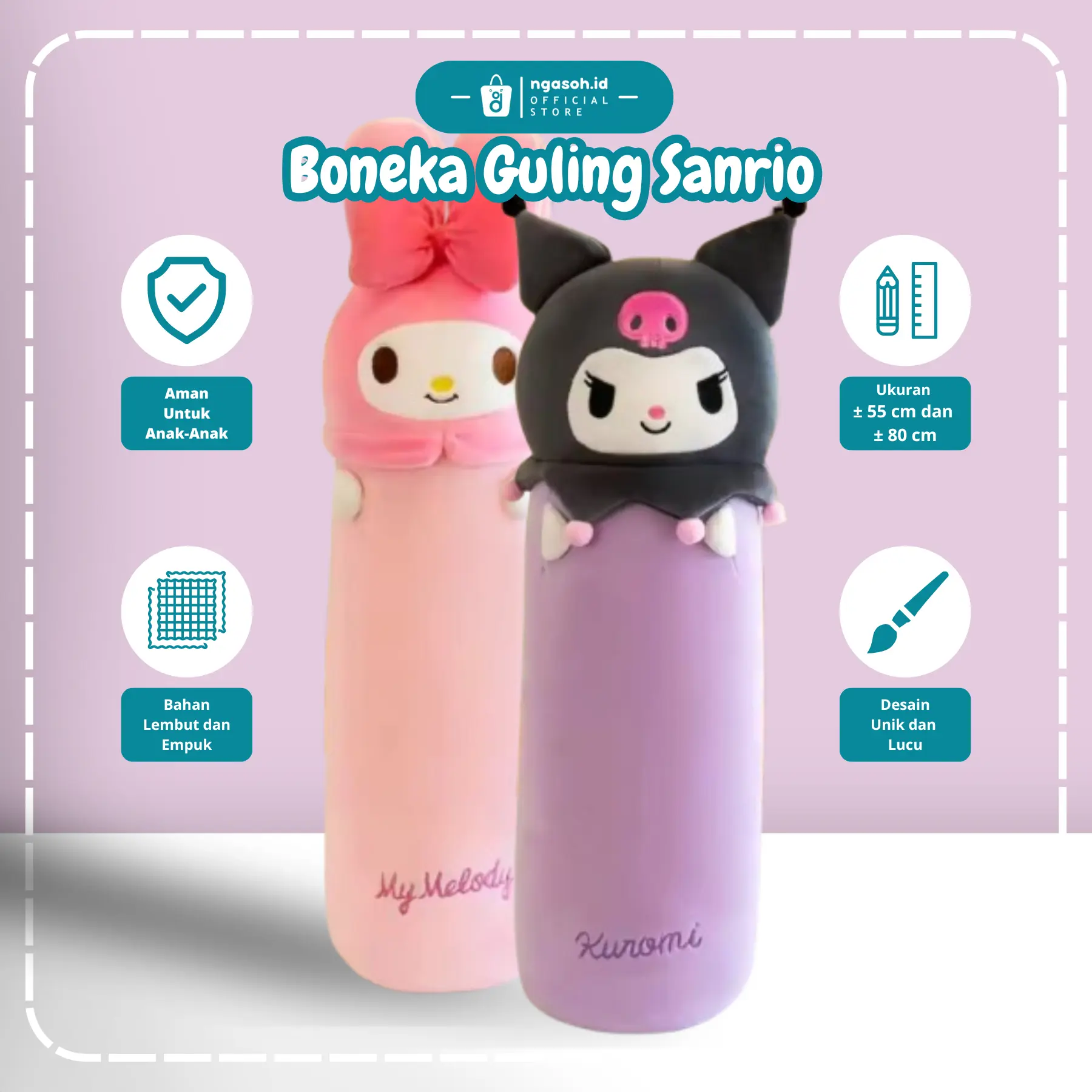 ngasoh.id Boneka Toys Guling Kuromi My Melody 80 cm - Mainan Mewah Dolls Lucu Anak Kado Hadiah Ulang Tahun