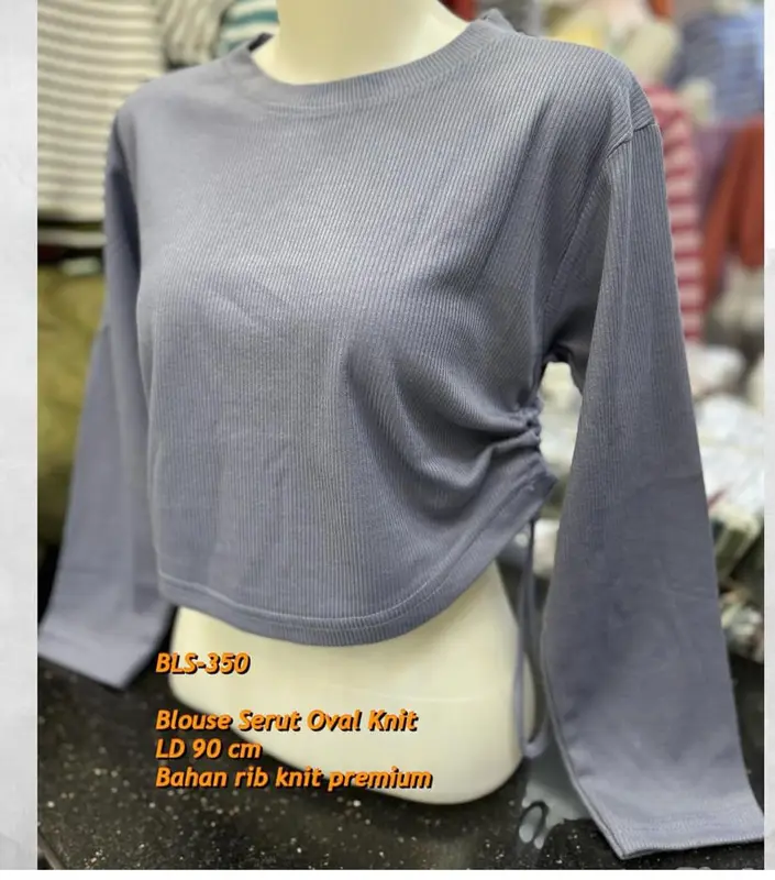 Ourhabit-Blouse Serut Knit Rib Premium-Krop Top Perempuan-Atasan Perempuan Dewasa 3