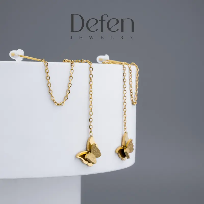 Defen Jewelry - Anting Serut Titanium Wanita Anti Karat Anting Juntai Perhiasan Cewek Model Kupu Jessy 612 0