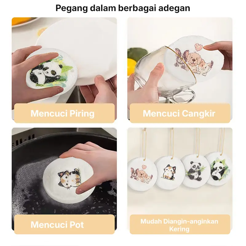 ZOLELE DB01 Spons Pencuci Piring Bubur Kayu Dikompres Sabut Gosok Spons Kain Dapur Anti Lengket 8
