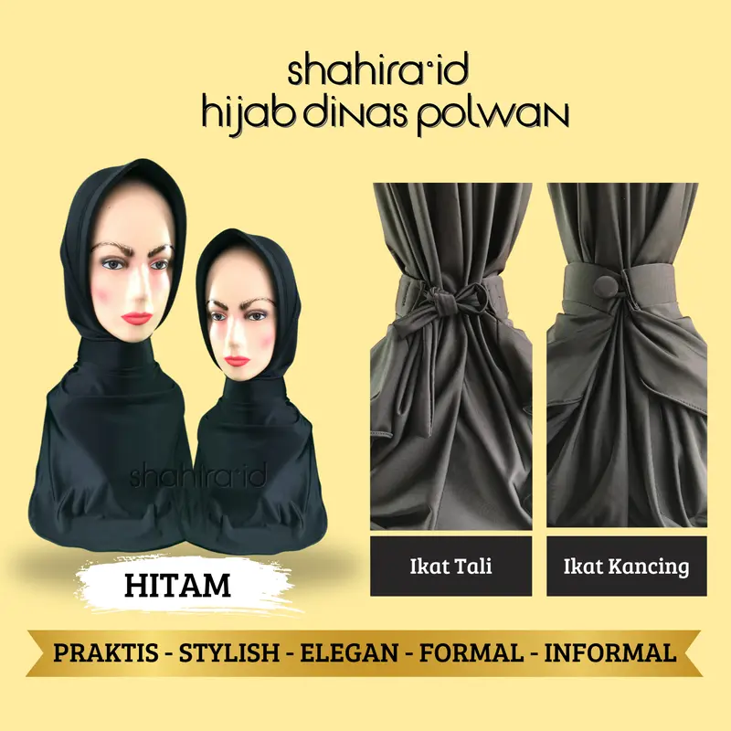 Hijab Dinas Polwan Hitam Ikat Leher Premium Jilbab Instan Olahraga Sport Pad Tumpuk Polos Anti Tembem Kerudung Muslim Cantik Nyaman tali 2025 0