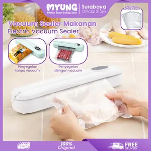 MYUNG Vacuum Sealer Food 2 IN 1 / Mesin Press Pengemas Makanan Free 10 Pcs Kantong Vacuum / Alat Vakum Dan Penyegel Makanan Frozen Warna Putih Hijau