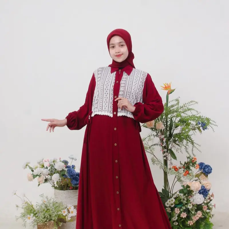 Nagita dress rayon twill mix brukat malika busui friendly kekinian Gamis