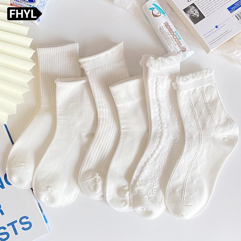 Tất Cotton Trắng, Thời Trang Mùa Hè, Dành Cho Nữ, Phong Cách Nhật Bản, JK Lolita, Màu Trơn Tất Miệng Rộng, Kẻ Sọc Lạ Mắt, Mềm Mại Và Ngọt Ngào, Tất Cổ Lửng Ren, Dành Cho Nữ