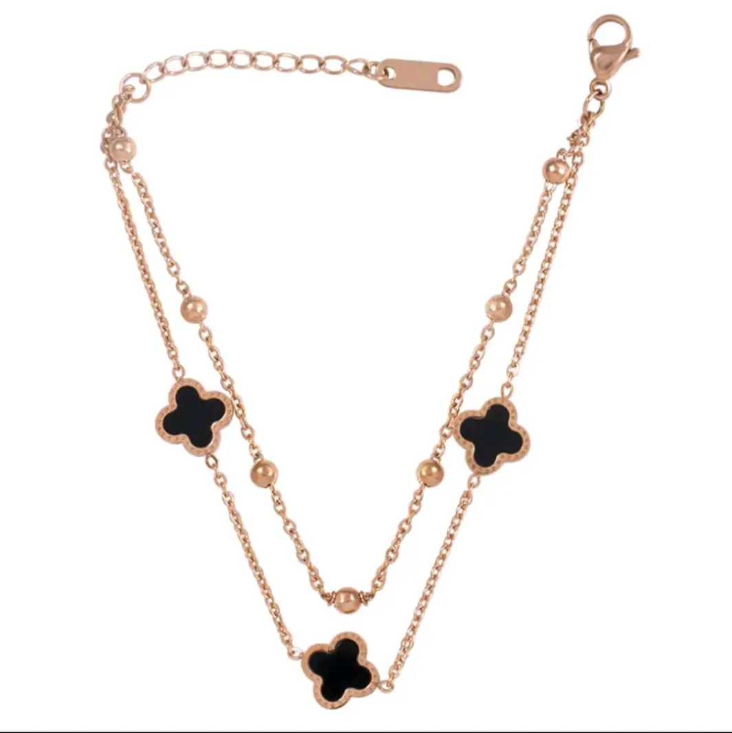 gelang 2 layer titanium anti karat dan terlaris  Perempuan Gold Hitam Perhiasan Rantai