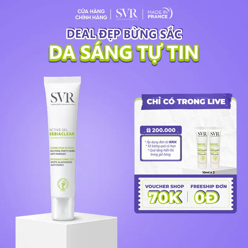 Gel Dưỡng Ẩm Hỗ Trợ Giảm Mụn, Mờ Thâm Dành Cho Da Dầu Mụn SVR Sebiaclear Active Gel 40ml