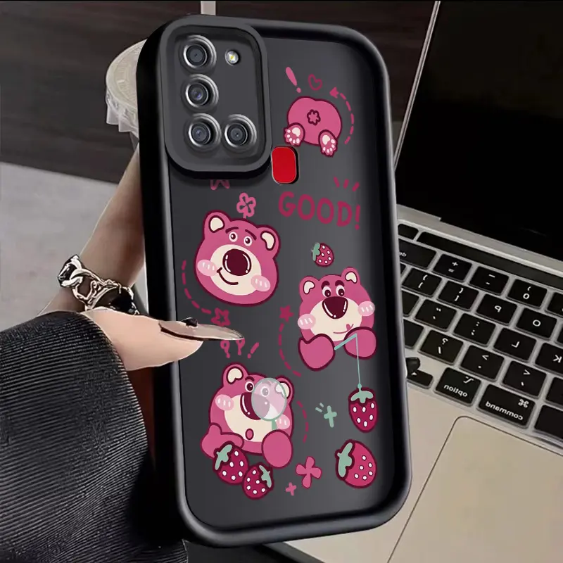 Casing Hp Samsung Galaxy A21S Case Menampilkan pola kartun beruang stroberi Silikon Cases anti drop Softcase Casing ponsel baru yang populer Kesing 1