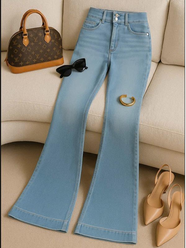 Jean ống loe cạp cao co giãn 2 cúc chất Jean mềm mịn co giãn thoải mái