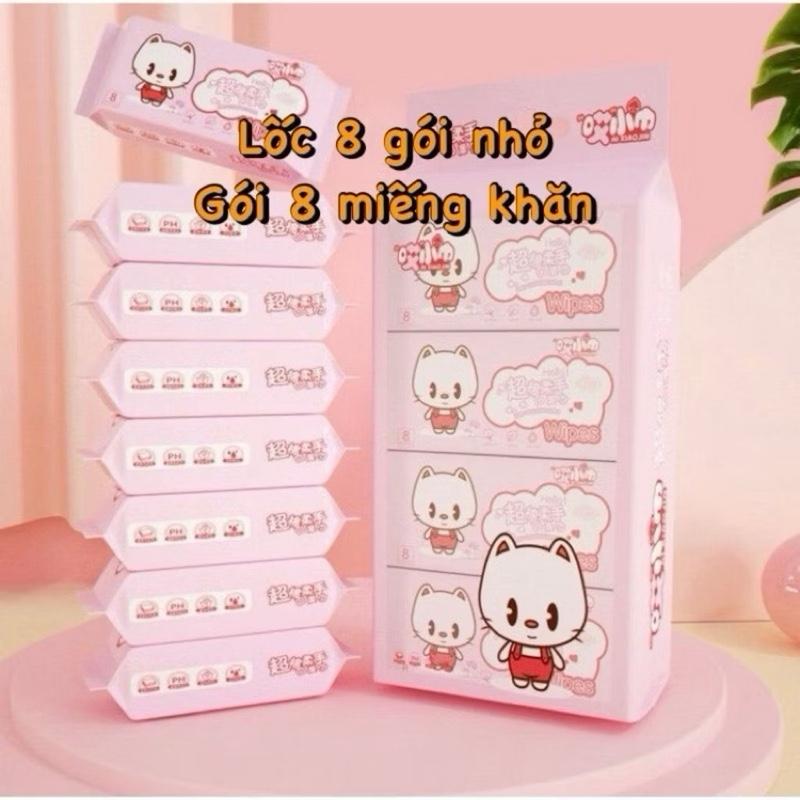 (Màu ngẫu nhiên) Set 8 gói giấy ướt mini nhỏ gọn dễ dàng bỏ túi sách mang theo
