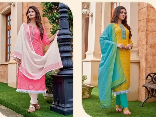 [Ready SG - 4 COLORS Sizes L XL 2XL 3XL ] SOFT COTTON SILK BANDHANI PRINT PUNJABI SUIT WITH INNER [Indian Dresses] Comfortable Womenswear