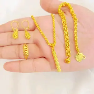 Set Perhiasa Mewah / Kustom Motif Tikar Bambu Dari Bahan Koin 1991 Lapis Emas Anti Karat