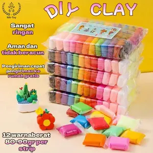 Clay Mainan Anak Isi 12 Pcs Clay Polymer 12 Warna Mainan Edukasi Slime Lilin Platisin DIY Clay Lembut & Mudah Dibentuk