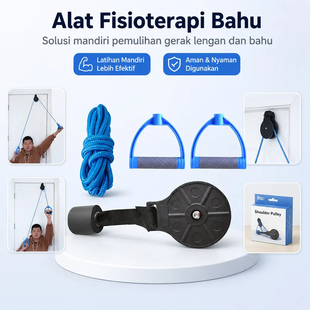 Alat Terapi Bahu Model Gantung Pintu Untuk Latihan Rehabilitasi Gerakan Lengan Khusus Penderita Struk Dan Hemiplegia Dilengkapi Pengaturan Kekuatan Latihan Sesuai Kemampuan Tubuh Setiap Pengguna