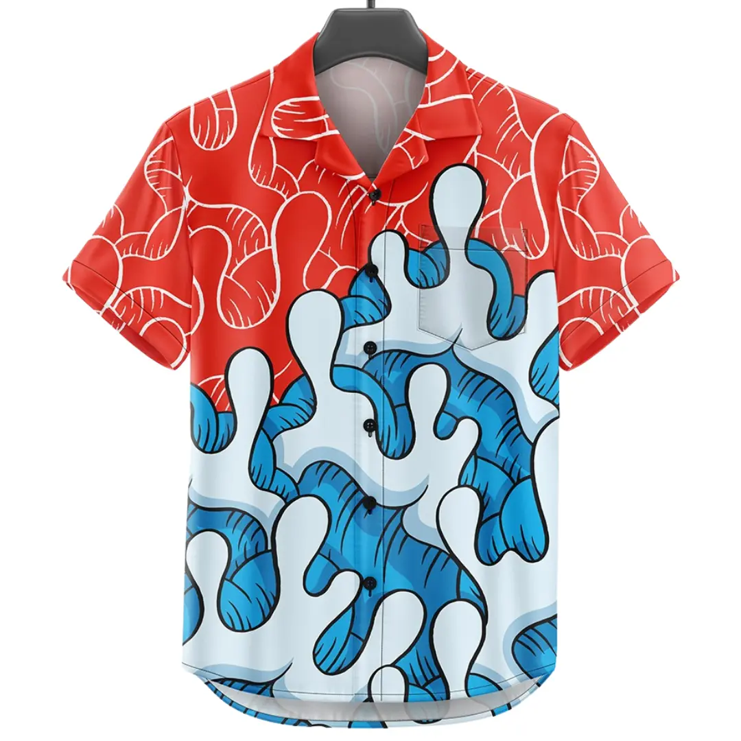 BAJU KEMEJA KEKINIAN PRIA WANITA DOWEAR MOTIF RED CORAL 359