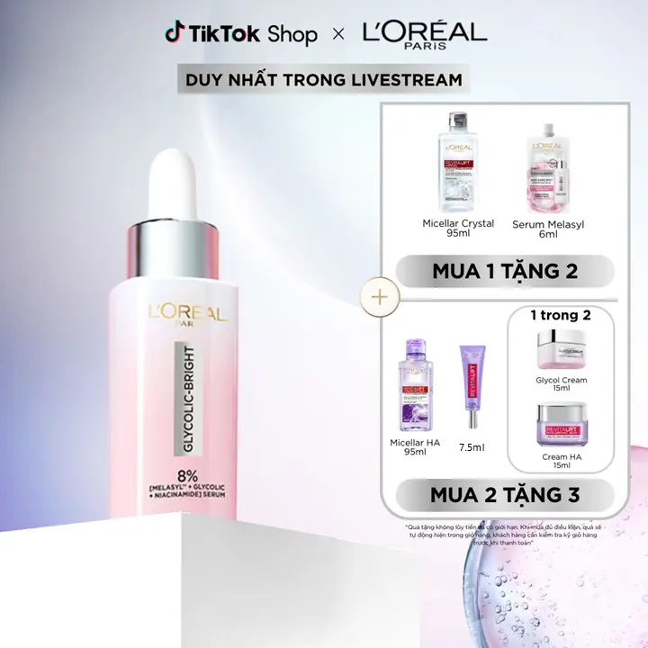 SERUM DƯỠNG SÁNG, MỜ THÂM MỤN & NÁM L’OREAL PARIS GLYCOLIC BRIGHT 8% [MELASYL+GLYCOLIC+NIACINAMIDE] 30ML