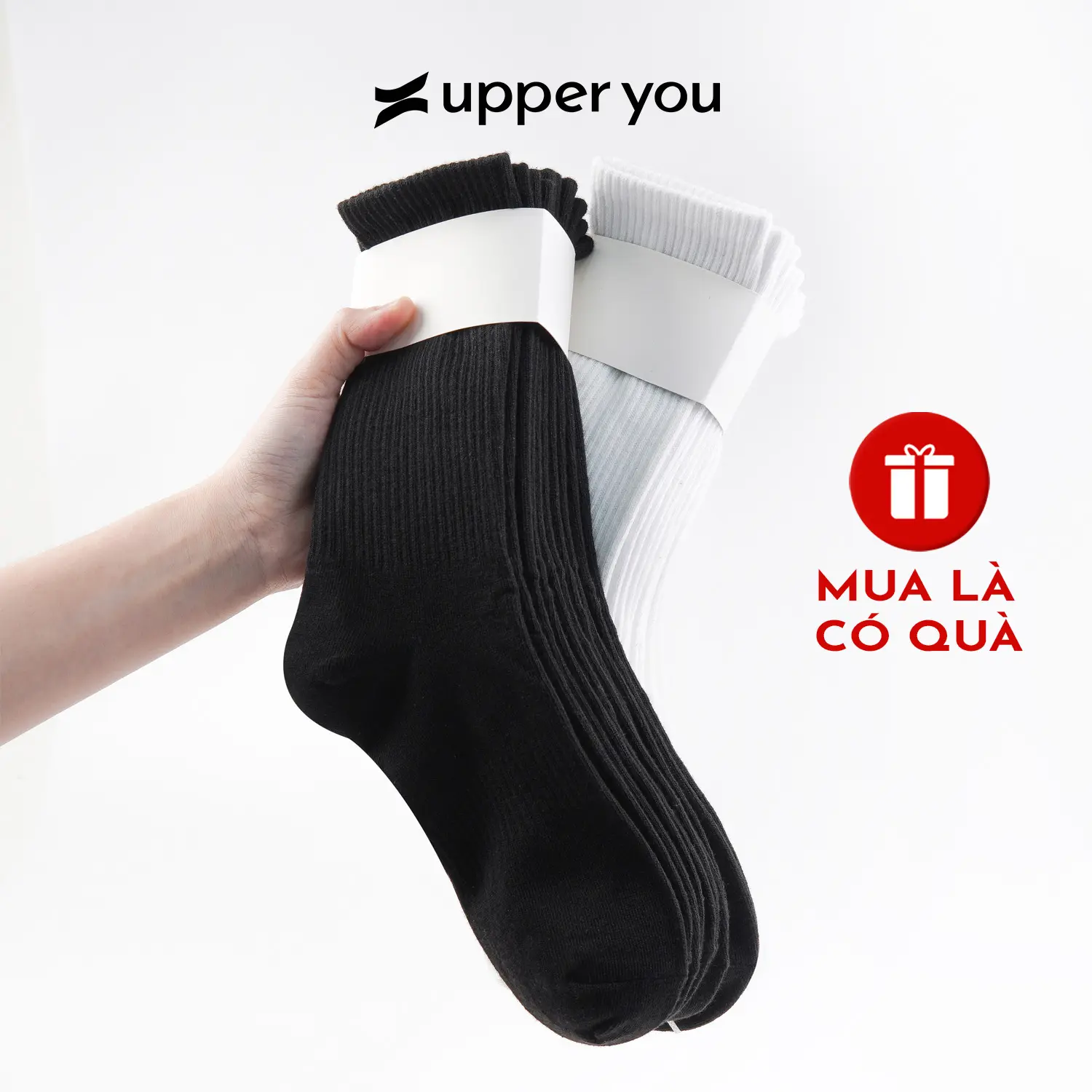 Tất Vớ Nam Nữ Cổ Cao Trơn Upperyou Cotton Êm Ái Dày Dặn Thoáng Khí - Vsf4001/Vsf3001