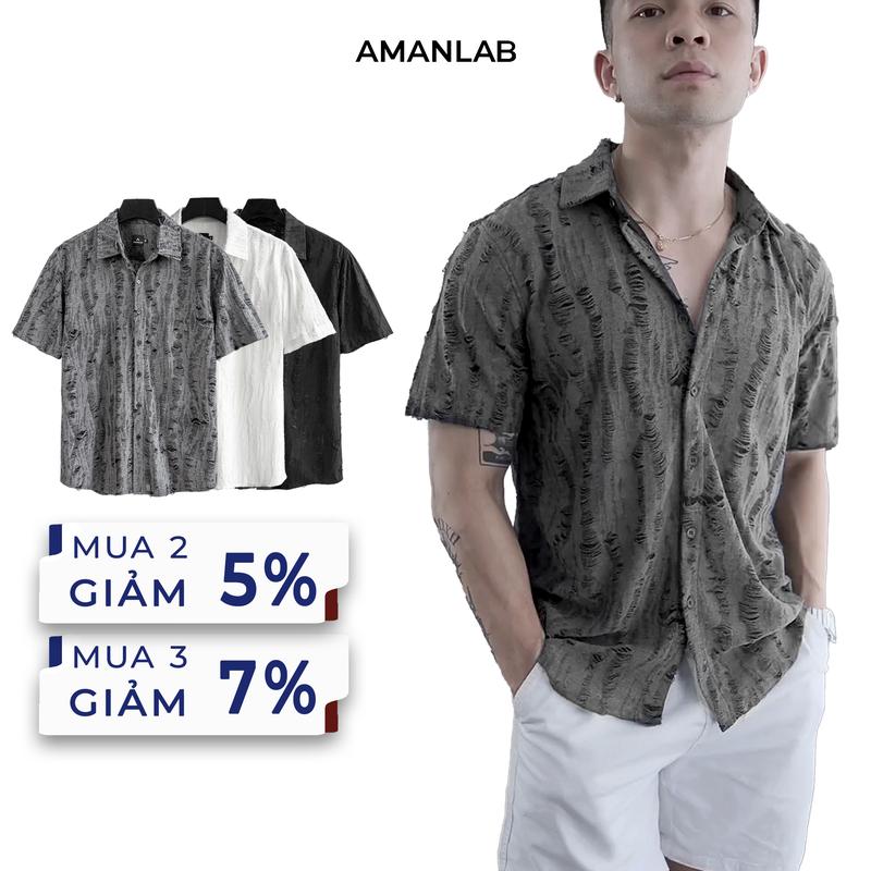 Áo sơ mi nam ngắn tay chất vải cotton luxury wax rách tưa chỉ, mềm mát không nhăn TASSELS