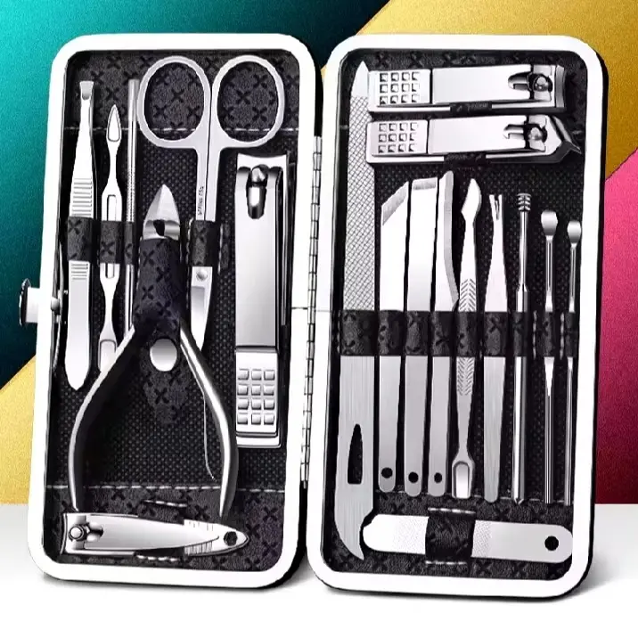Nail scissors set 9/19 pieces with leather pocket nail clippers set stainless steel nose trimmed nail trimmed brow brow blender ear press ready to send