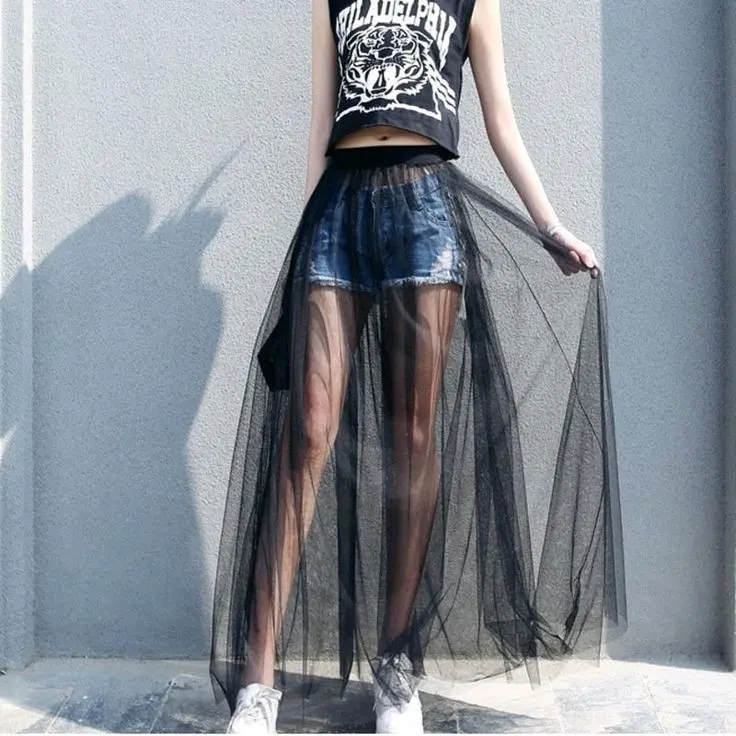 Rok Tutu Transparan Satu Layer Belah Pinggir - Kain Soft Tulle Premium - Navy, Mini, Panjang, Maxi, Karet, Hitam, Wanita ini 0