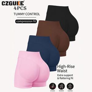 CZGUKE conjunto de 4 pzas para mujer: pantalones cortos de yoga de cintura baja sin costuras con realce de glúteos y secado rápido, ideales para gimnasio y correr; también incluye leggings de yoga