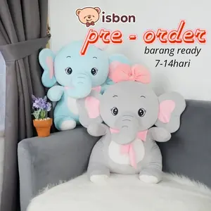 Isbon ISTANA BONEKA Gajah Duduk Elephant With Pita Lucu Cocok Untuk Hadiah Ulang Tahun Bahan Halus Premium