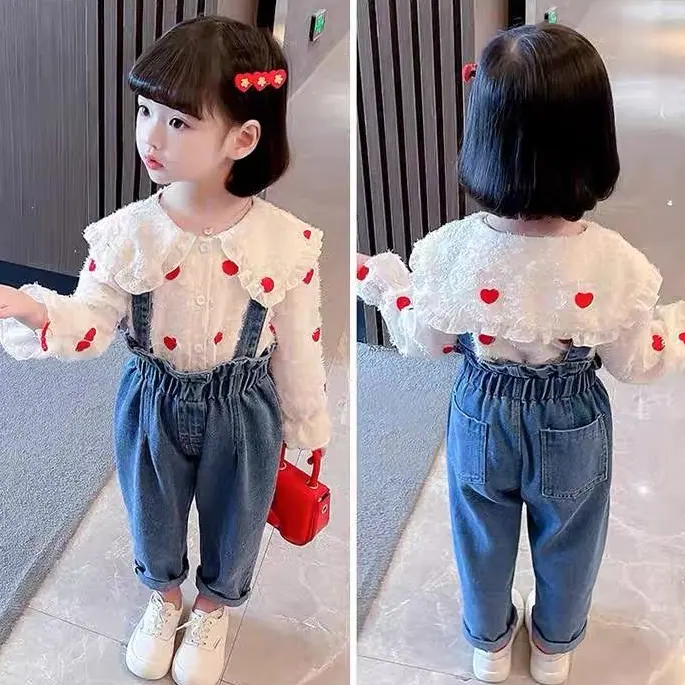 [KIDSFASHIONKOLEKSI] Overall Denim Bulu 2in1 Collar Love Gracia Anak Perempuan
