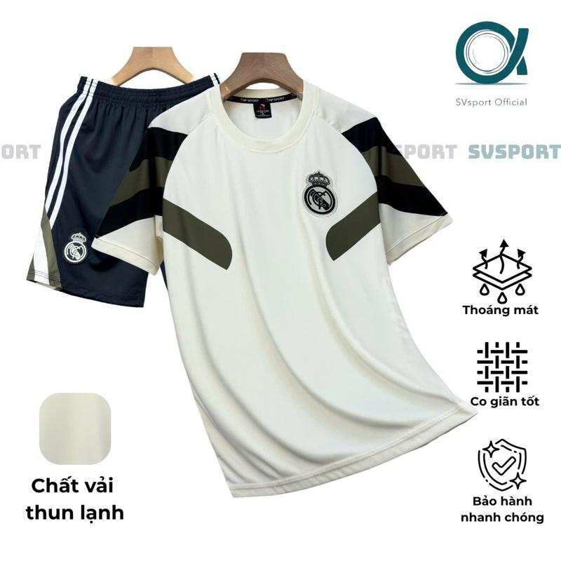 Bộ quần áo bóng đá, đồ đá banh REAL XANH Ô LIU Logo thêu - Vải thun lạnh cao cấp